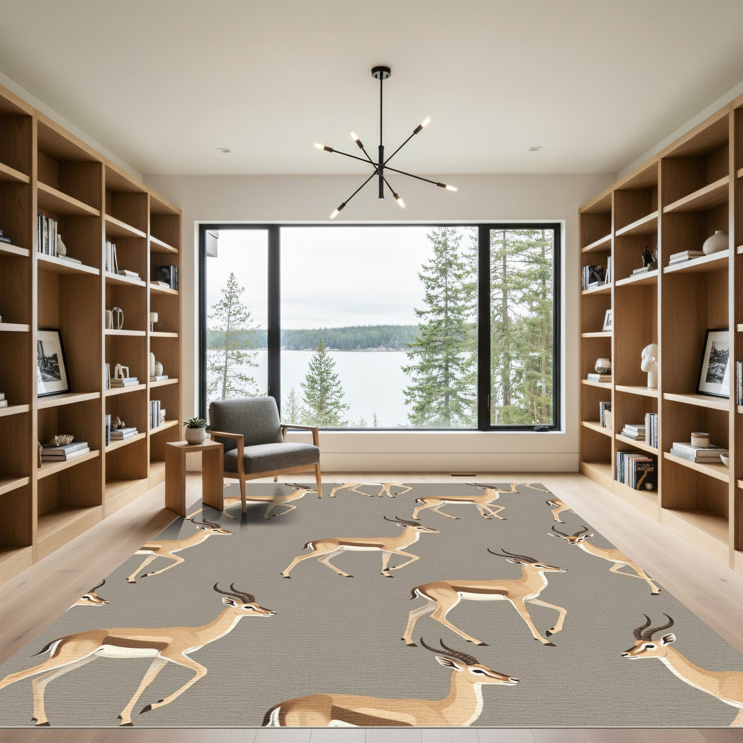 Elegant Gazelle Illustration in Warm Taupe Rug