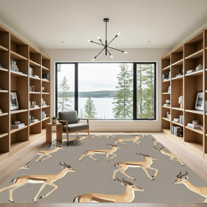 Elegant Gazelle Illustration in Warm Taupe Rug