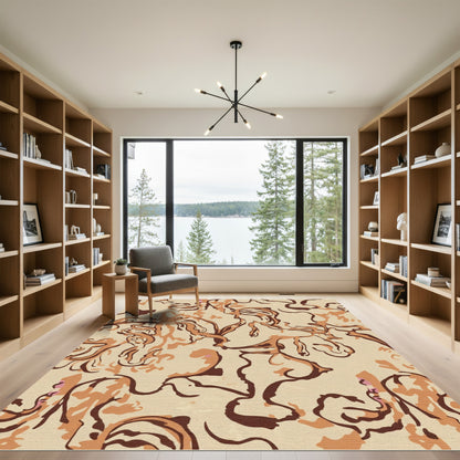 Abstract Organic Shapes Brown Tan Rug
