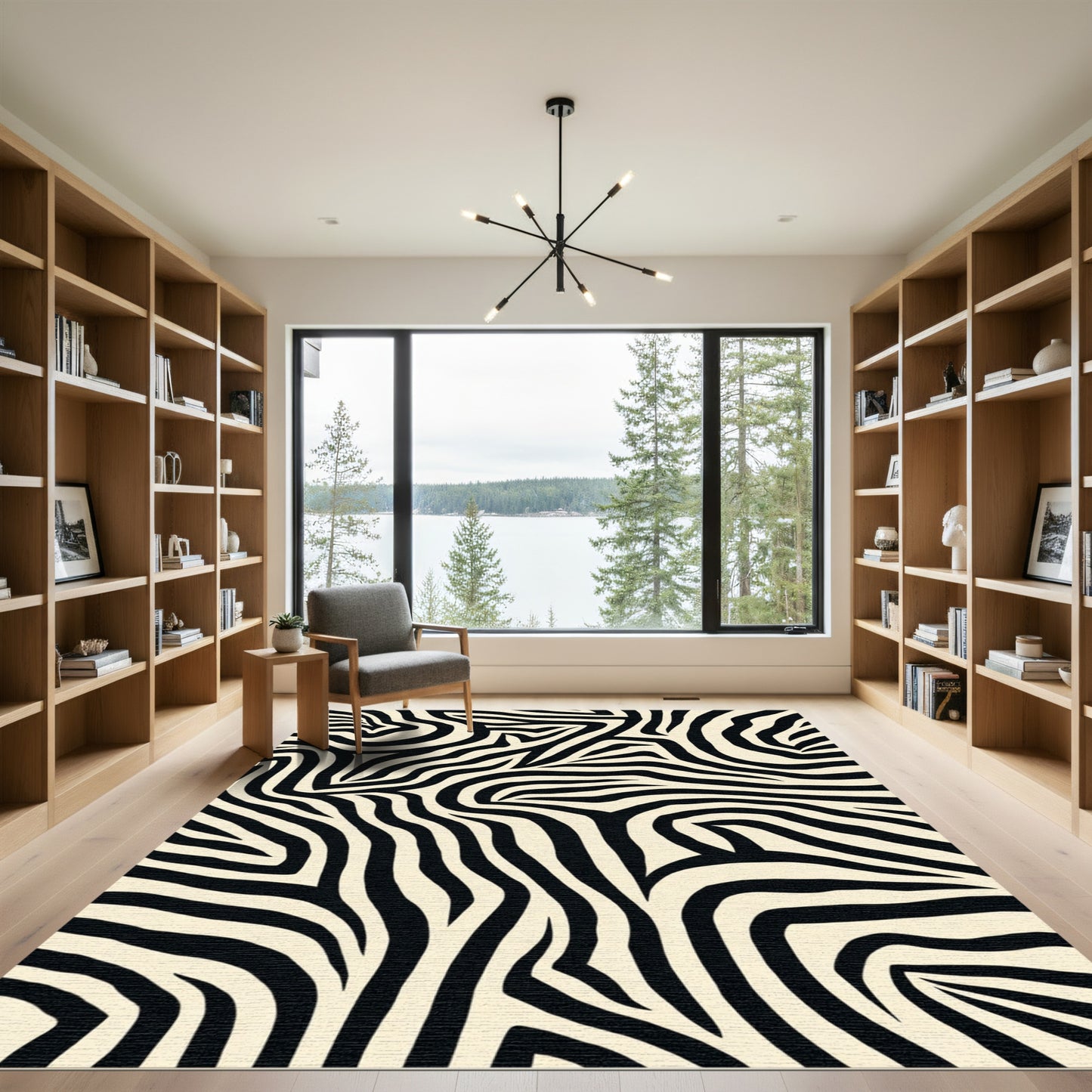 Cream Black Zebra Stripe Abstract Rug