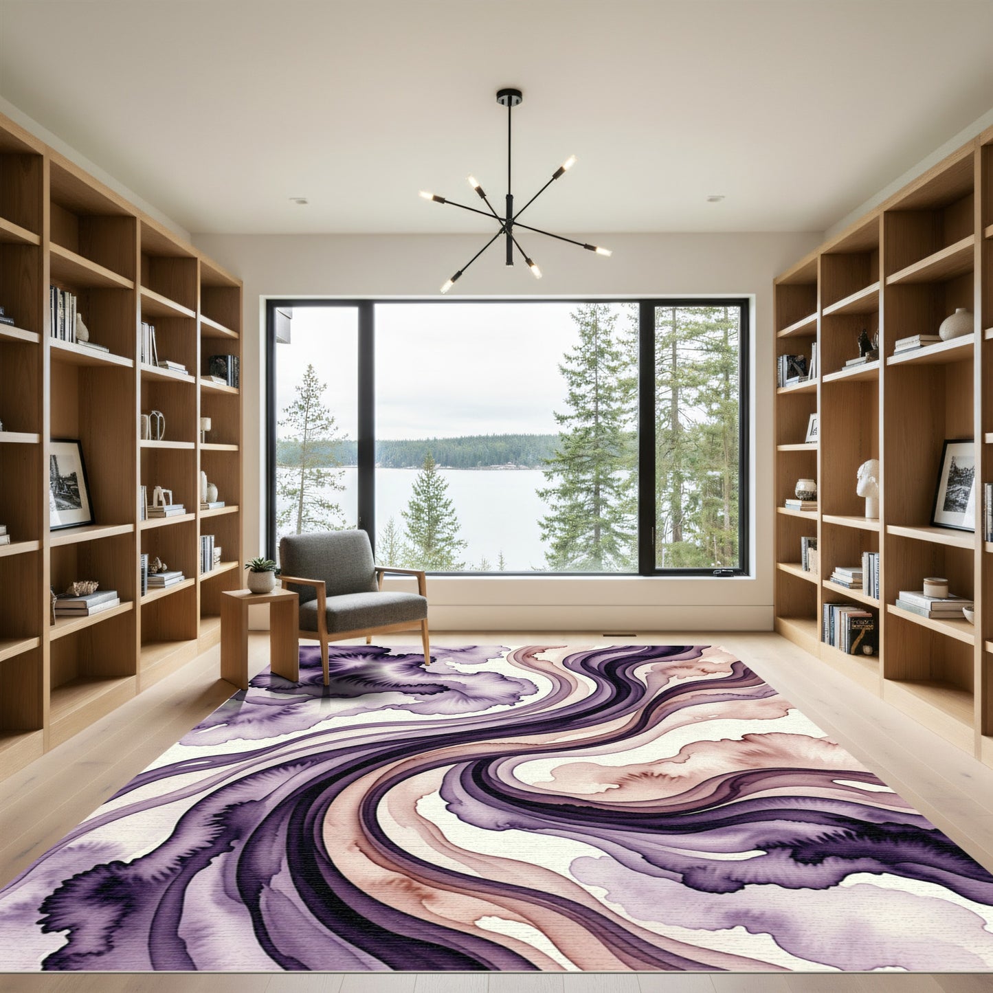 Fluid Violet and Blush Abstract Swirl Rug