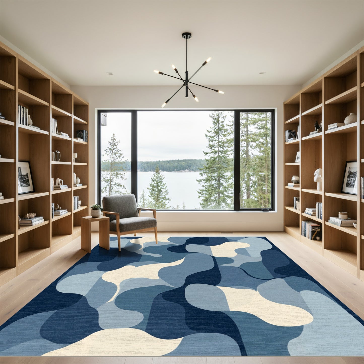 Abstract Blue Cream Organic Shapes Rug