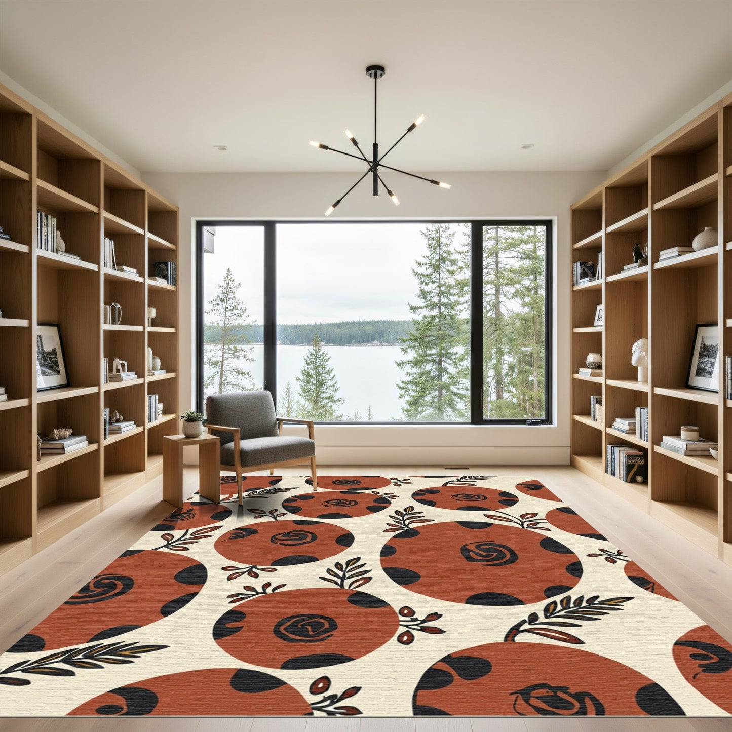 Terracotta Polka Dot Floral Swirls Rug