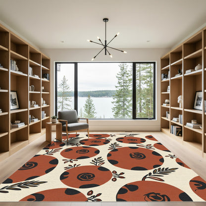Terracotta Polka Dot Floral Swirls Rug