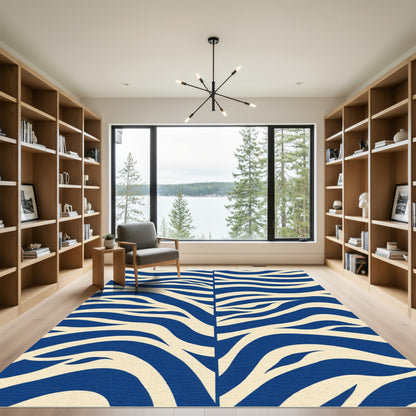 Bold Blue Cream Tiger Stripes Rug