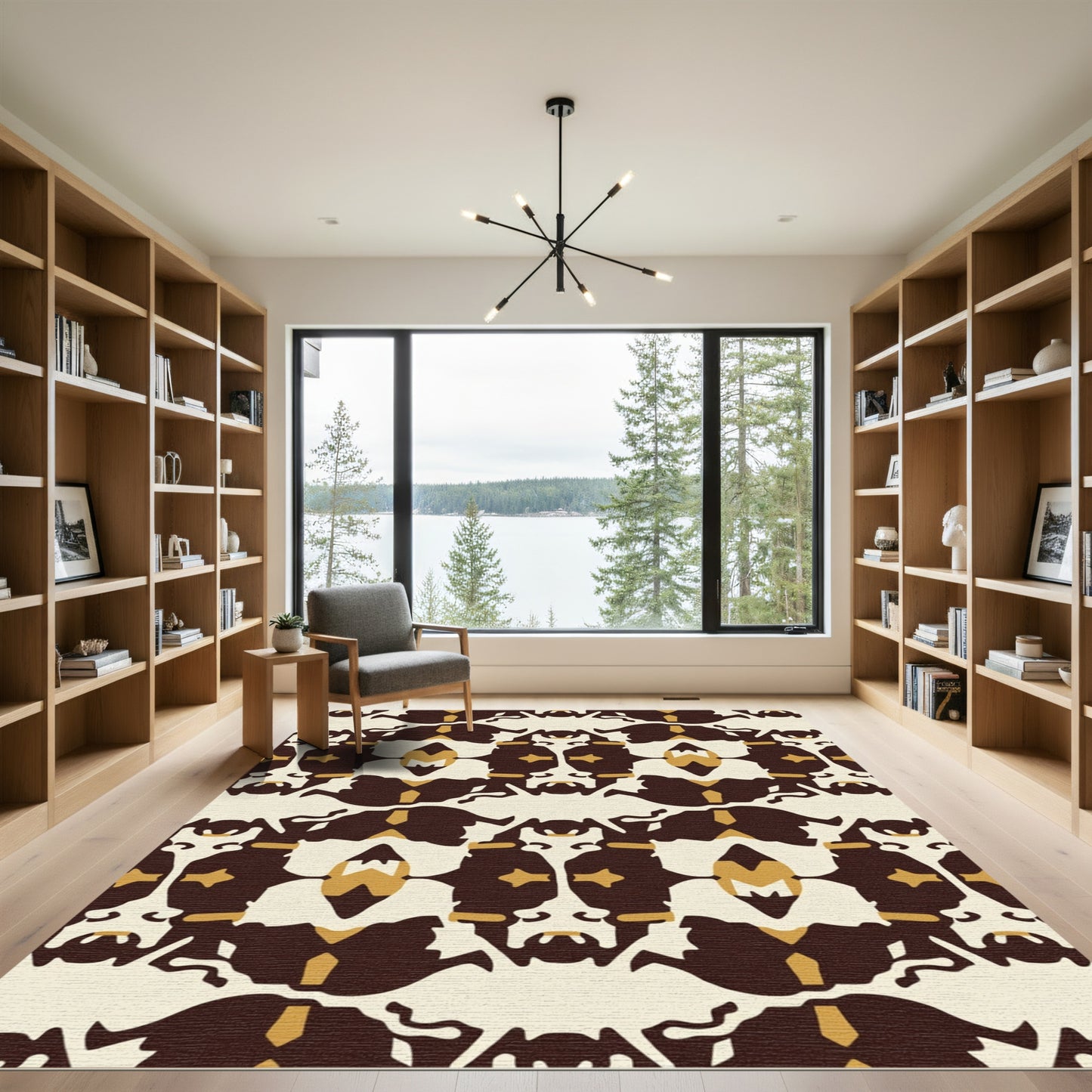 Bold Brown Mustard Abstract Symmetry Rug