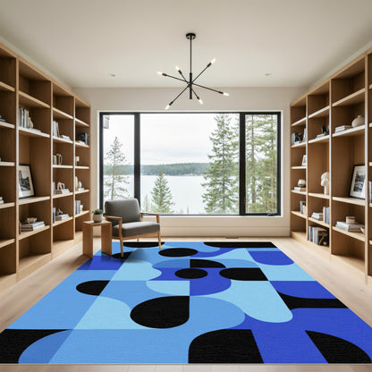 Abstract Blue And Black Geometric Abstraction Rug