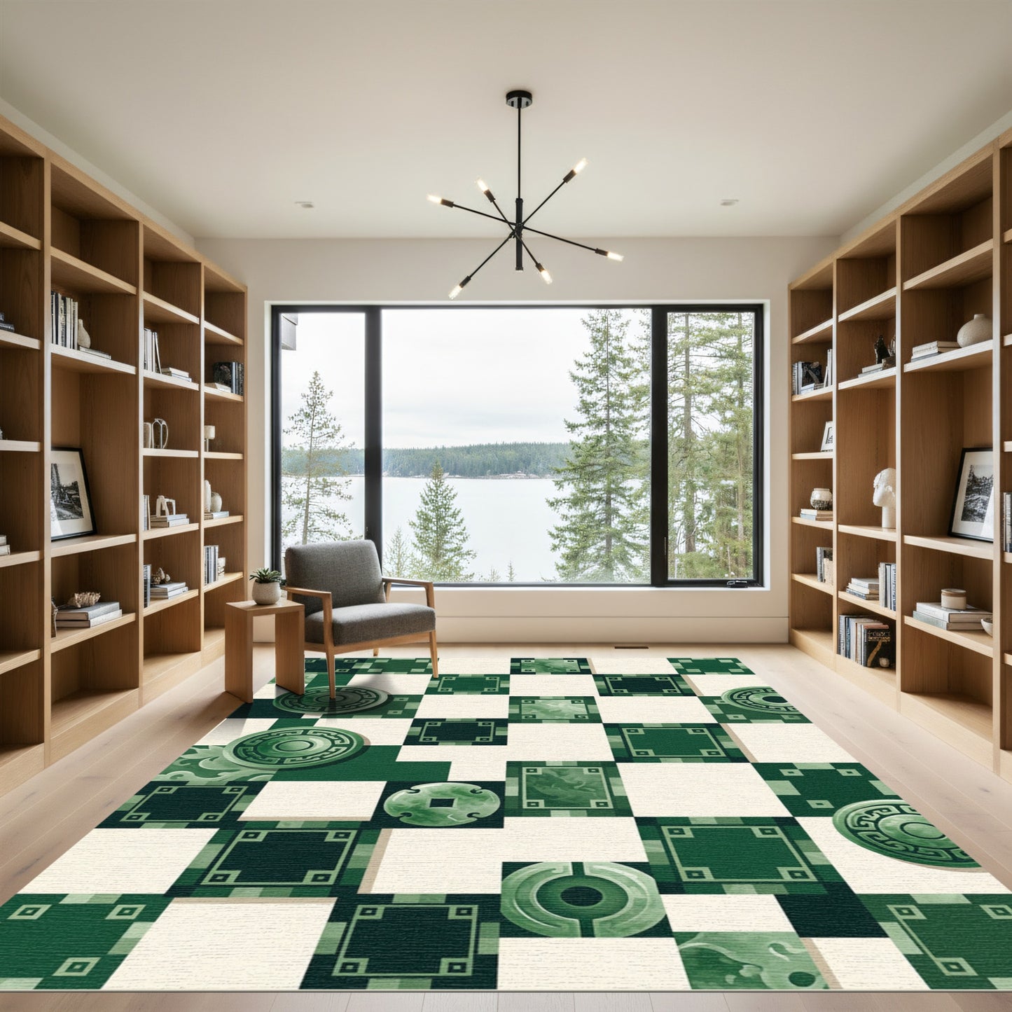 Green Jade Circular Geometric Chessboard Rug