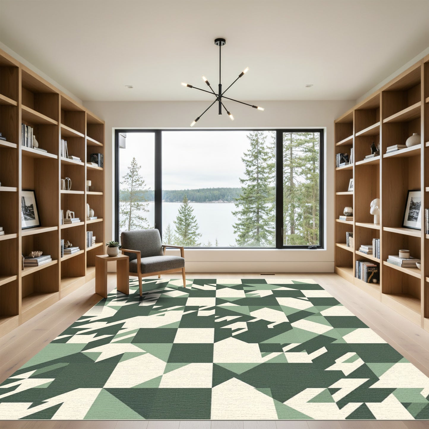 Sage and Cream Geometric Grid Rug