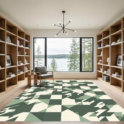 Sage and Cream Geometric Grid Rug
