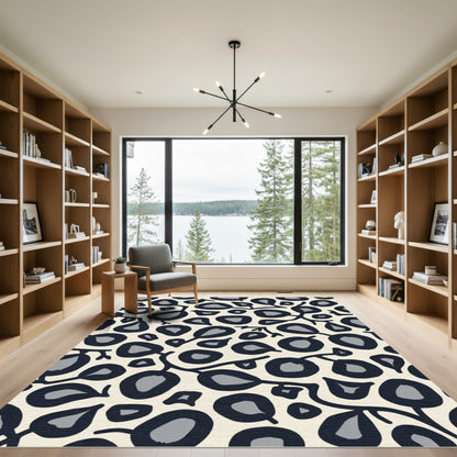 Cream and Gray Leafy Branch Pattern Rug