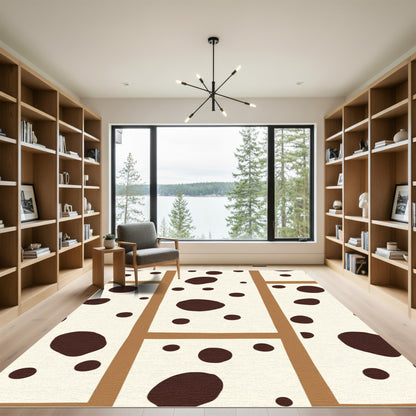 Cream Brown Spotted Grid Layout Rug