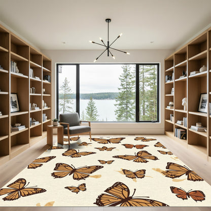 Orange Monarch Butterflies Scattered Cream Rug