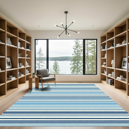 Nautical Blue Cream Striped Horizon Rug