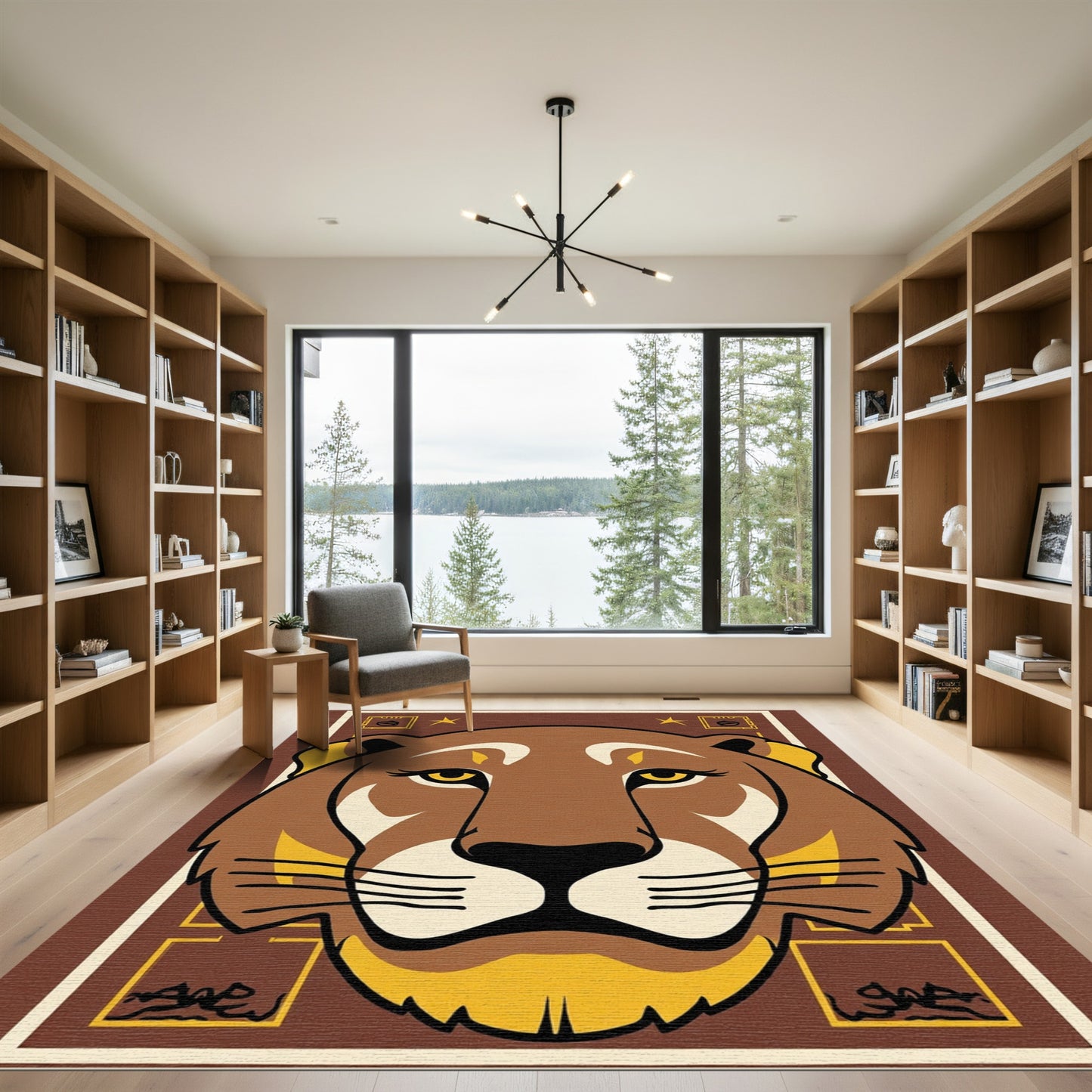 Brown Lion Face With Yellow Accents Rug