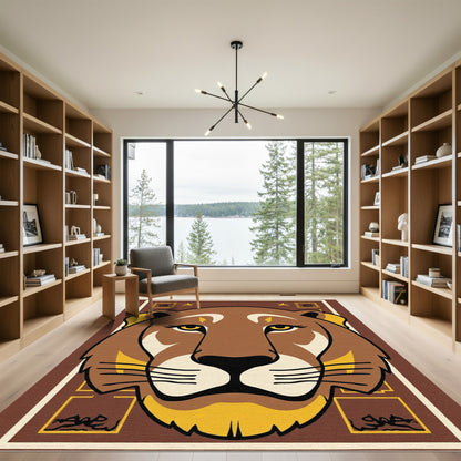 Brown Lion Face With Yellow Accents Rug