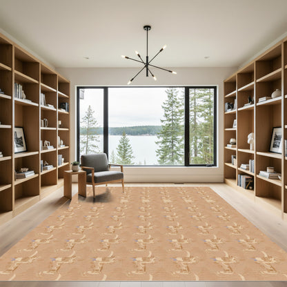 Brown Hieroglyphic Figures Repeating Arrangement Rug