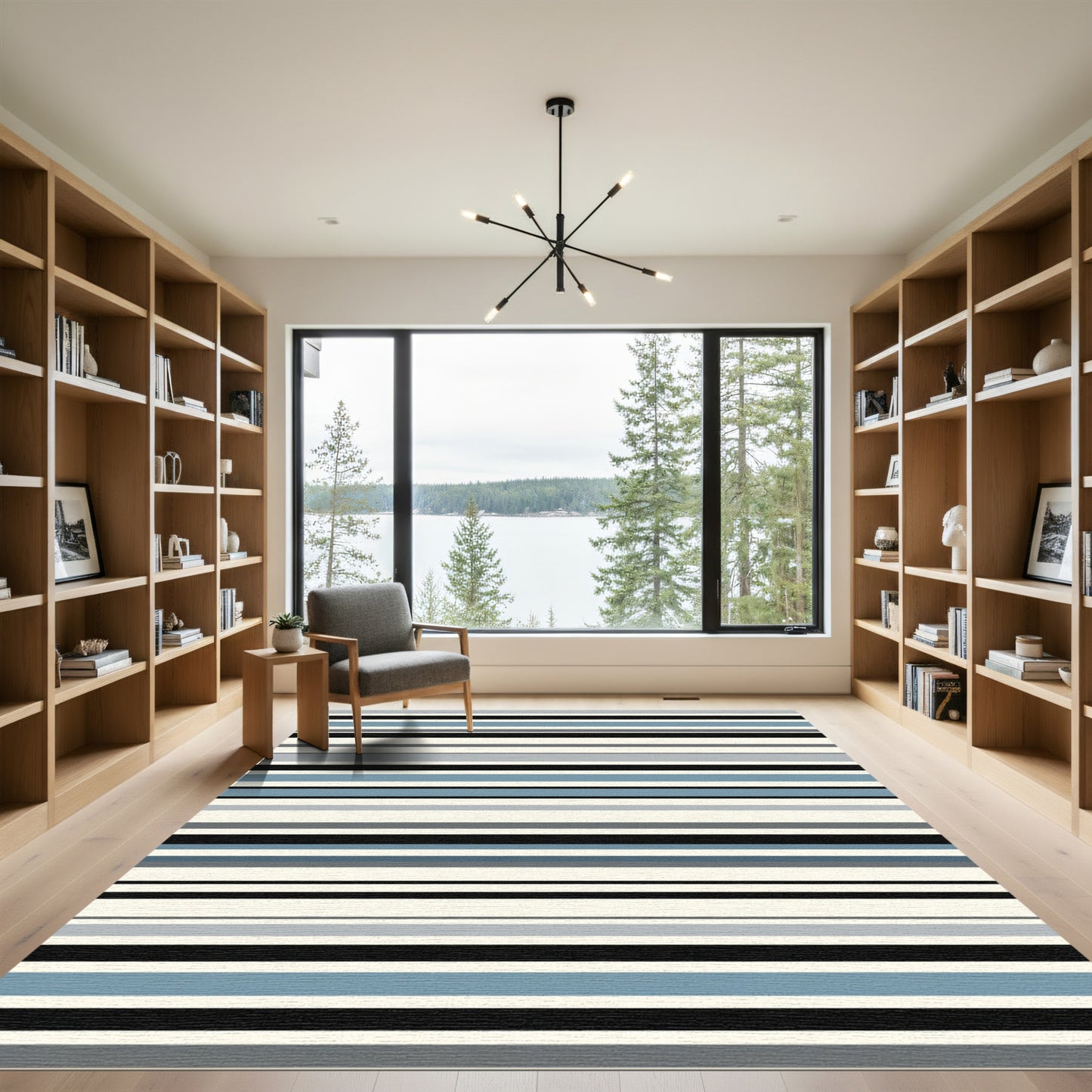 Cool Blue Gray Charcoal Stripe Rug