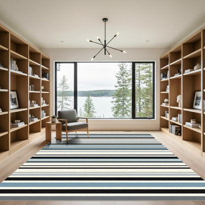 Cool Blue Gray Charcoal Stripe Rug