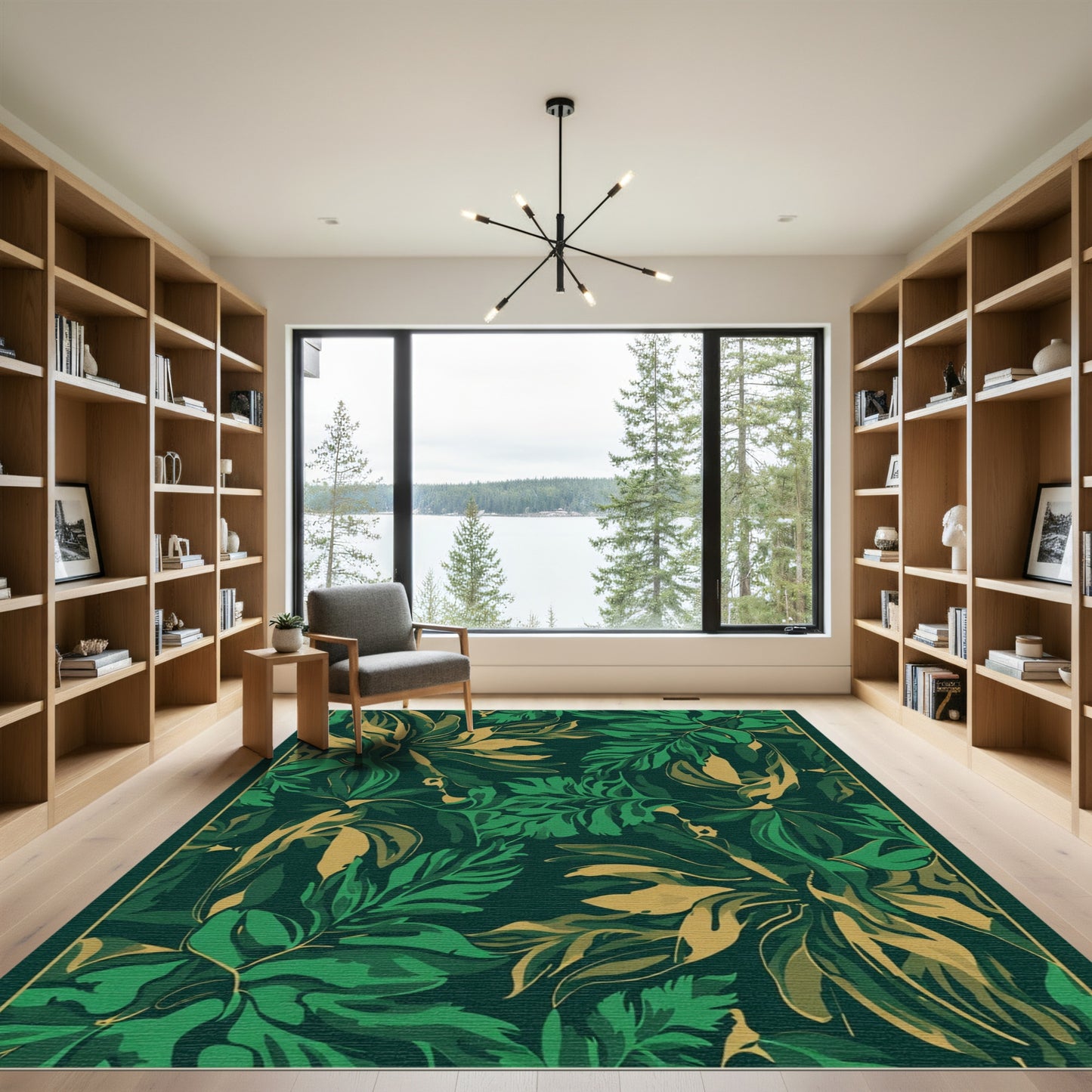 Dark Emerald Jungle Leaf Botanical Rug