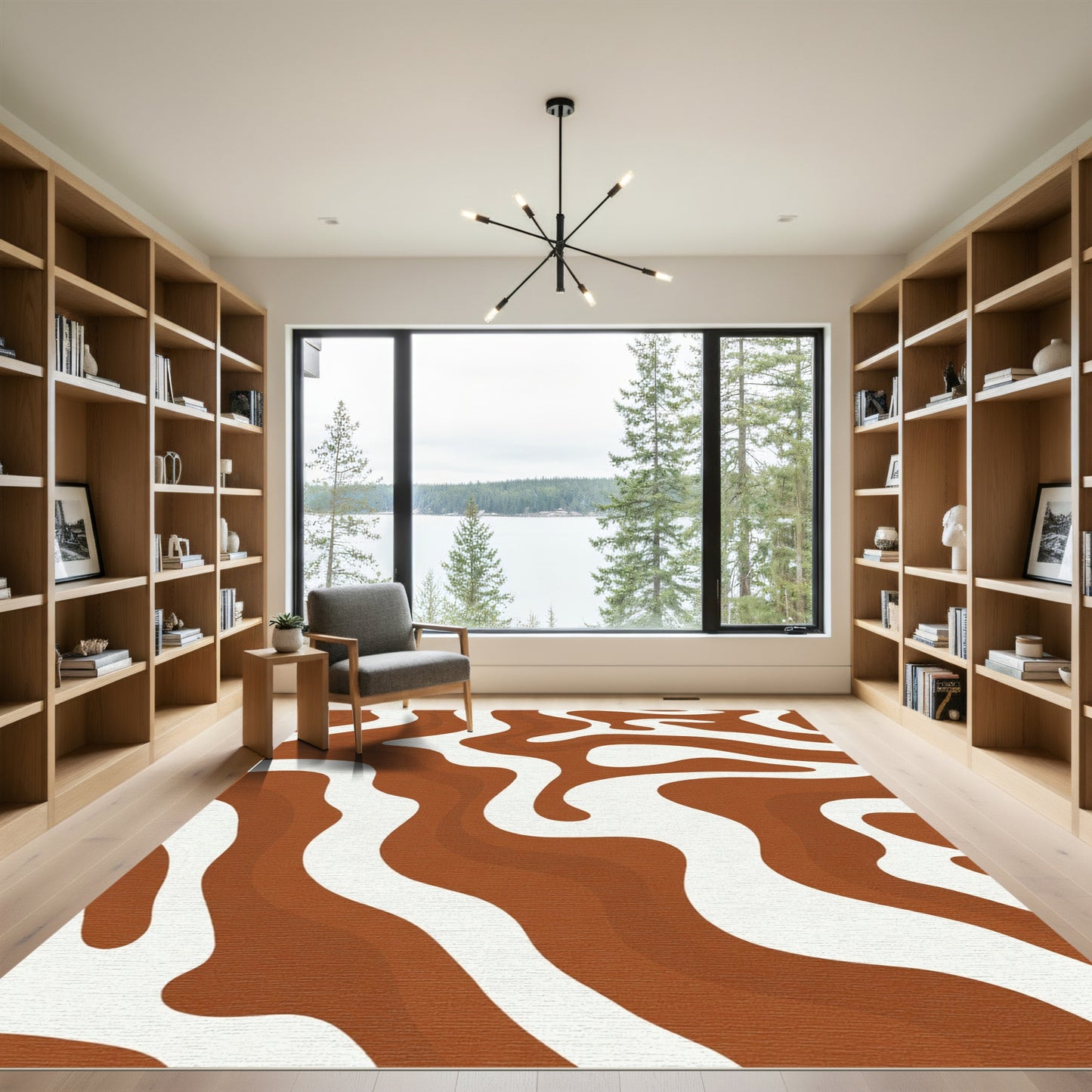 Earthy Brown White Swirl Rug