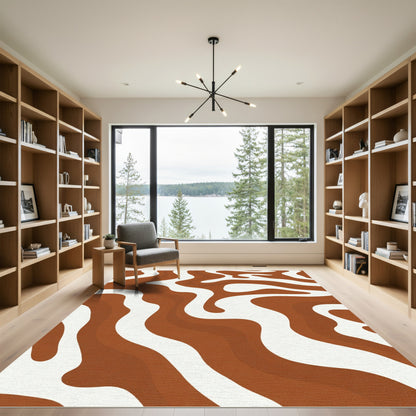 Earthy Brown White Swirl Rug