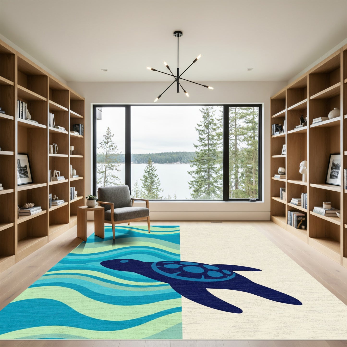 Oceanic Blue Turtle Wave Rug