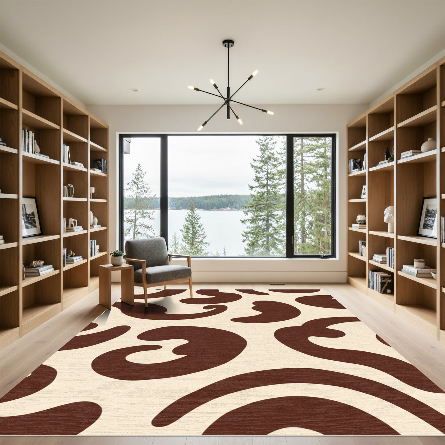 Brown Cream Abstract Swirl Rug