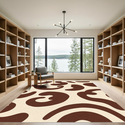 Brown Cream Abstract Swirl Rug
