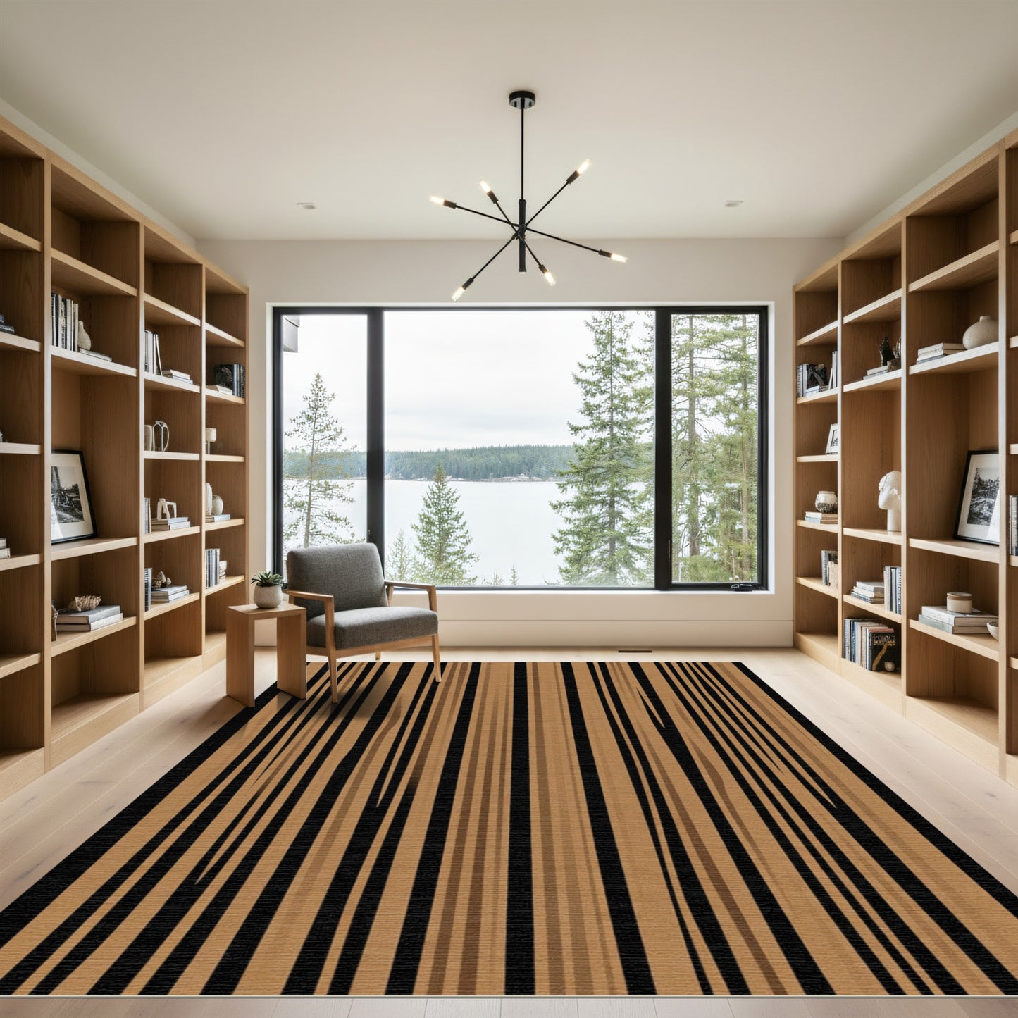 Brown Vertical Stripe Texture Rug