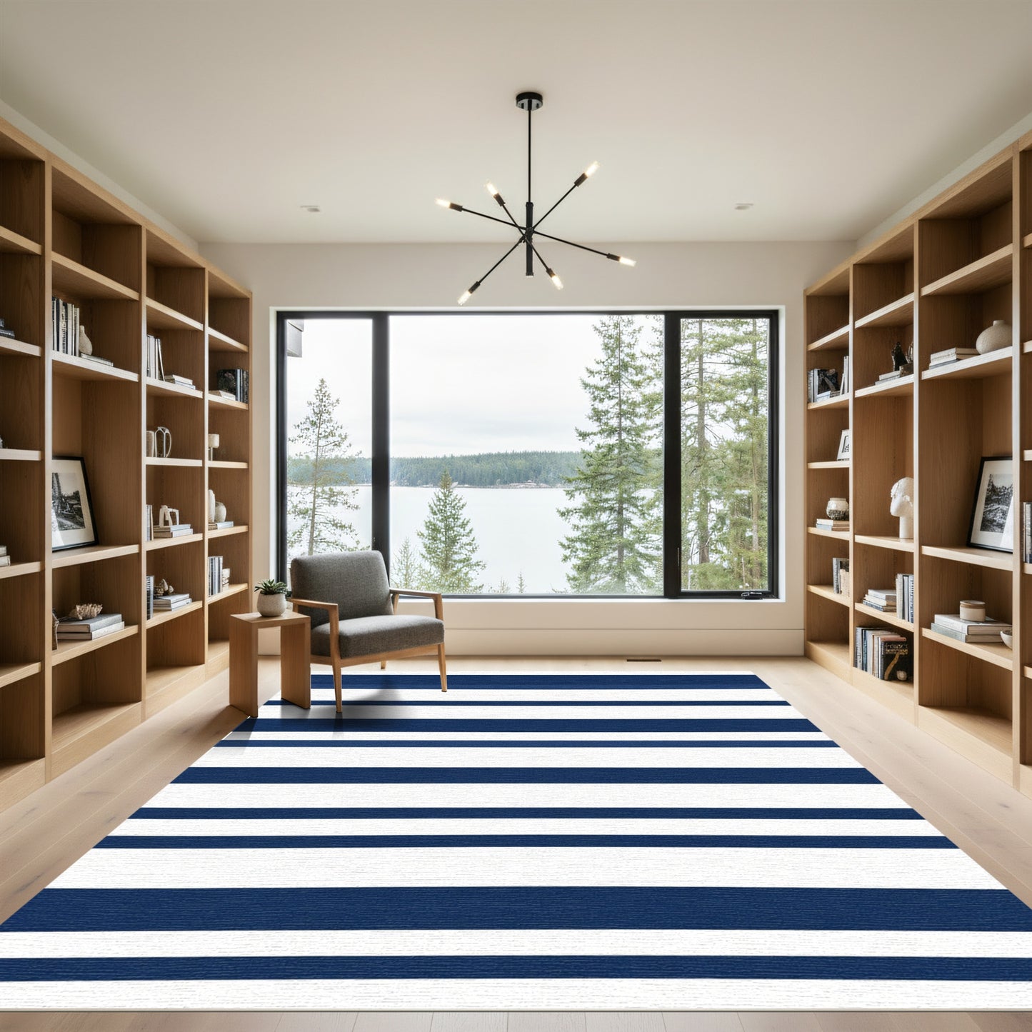 Navy White Horizontal Bands Rug