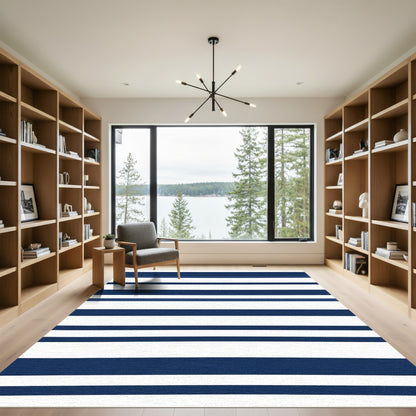 Navy White Horizontal Bands Rug