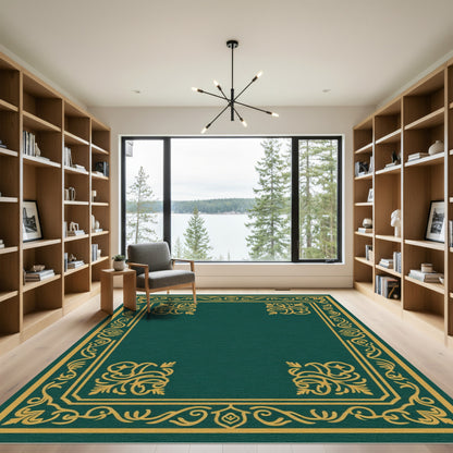 Emerald Gold Ornate Scrollwork Border Rug