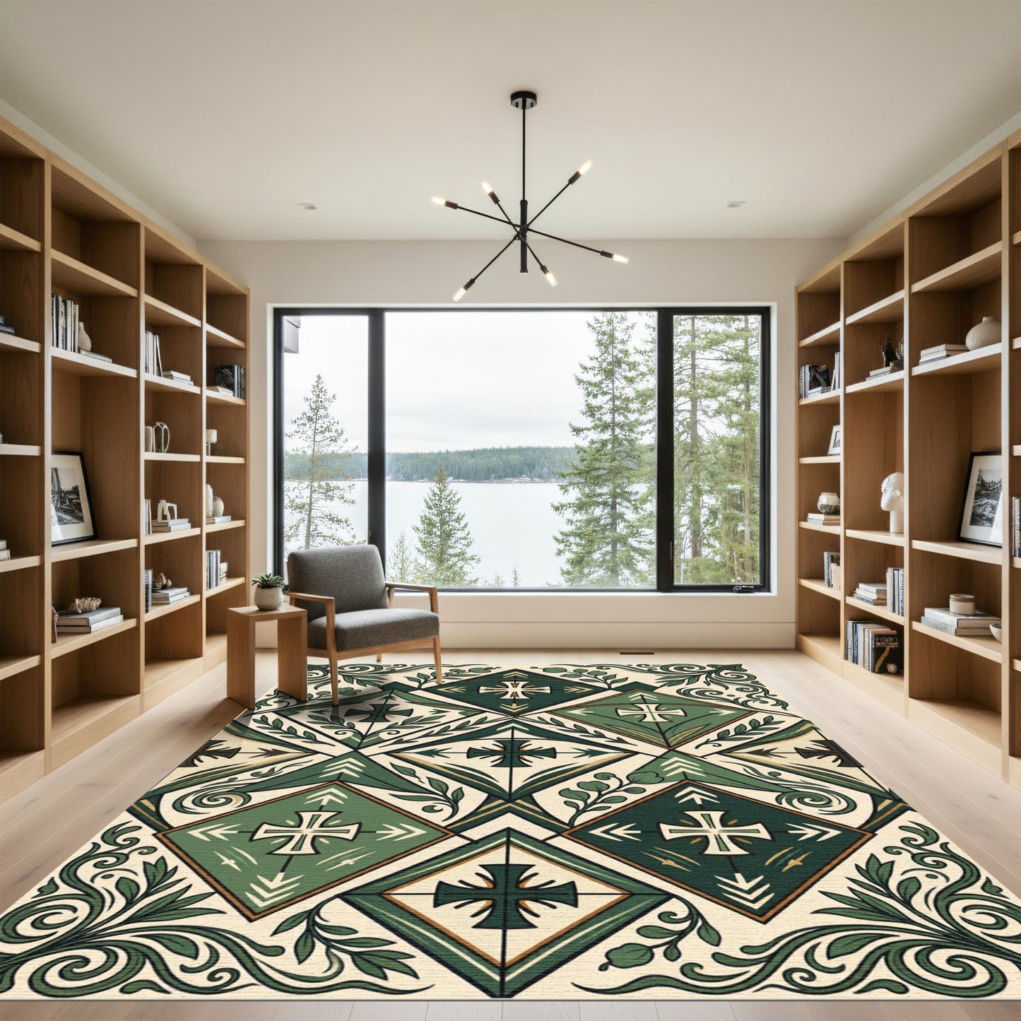 Forest Green Cross Diamond Botanical Rug