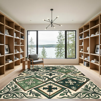 Forest Green Cross Diamond Botanical Rug