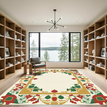 Crimson Floral Golden Border Rug