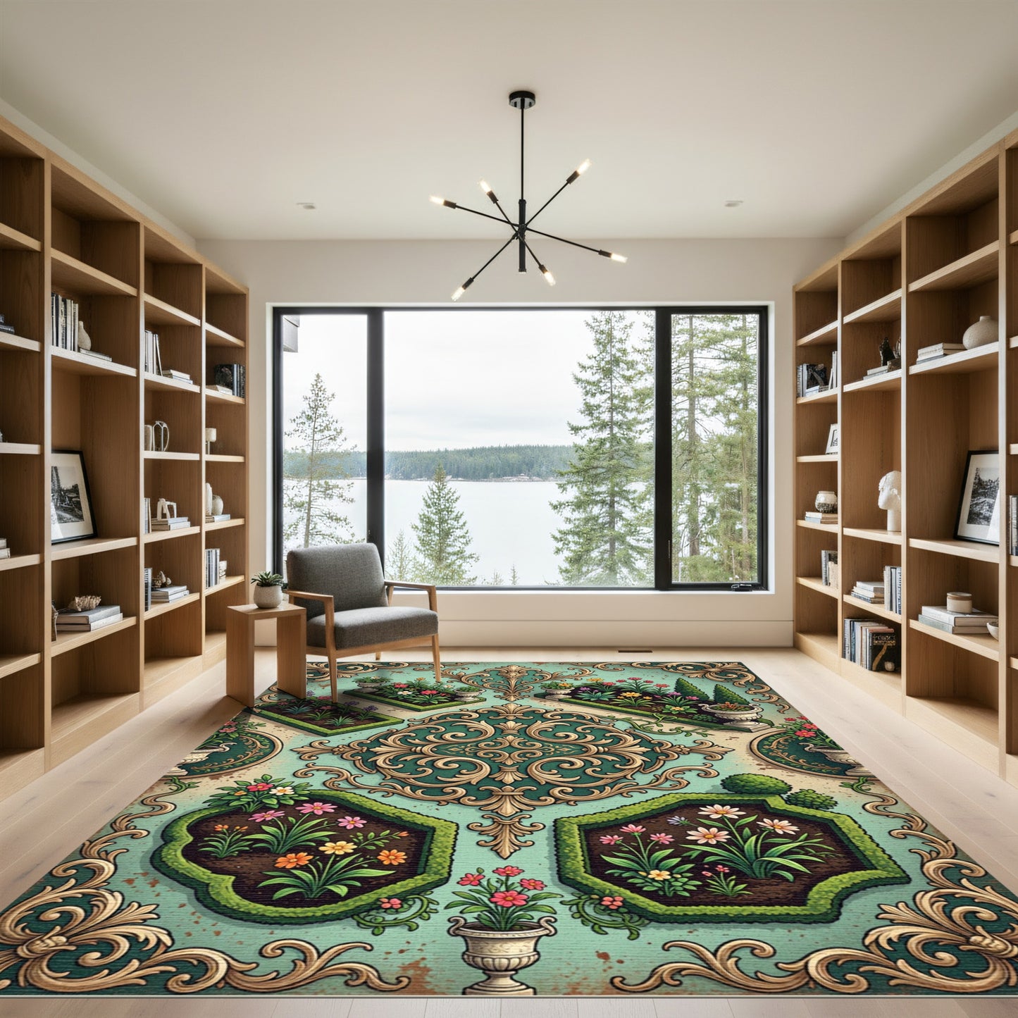 Elegant Sage Botanical Filigree Garden Rug