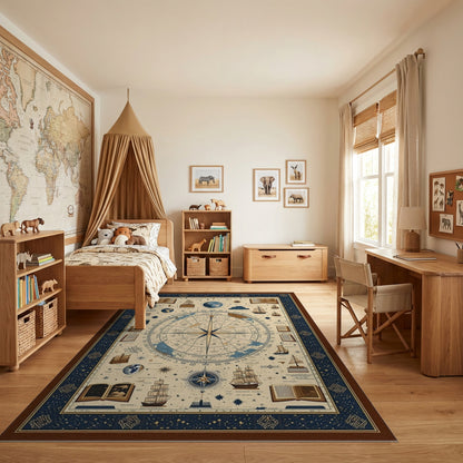 Vintage Nautical Celestial Compass Rug