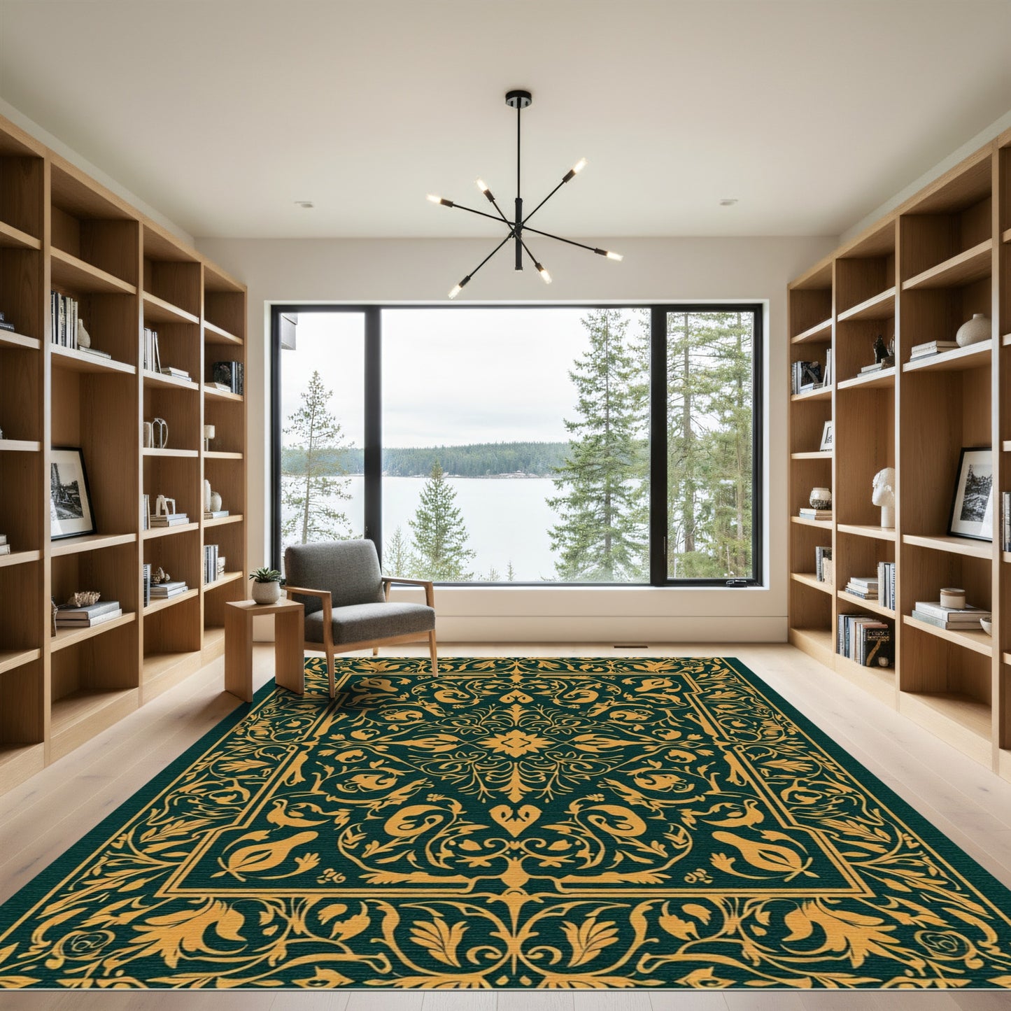 Antique Gold Floral Scroll Border Rug