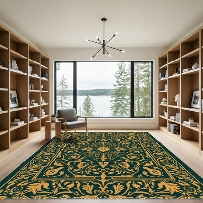 Antique Gold Floral Scroll Border Rug