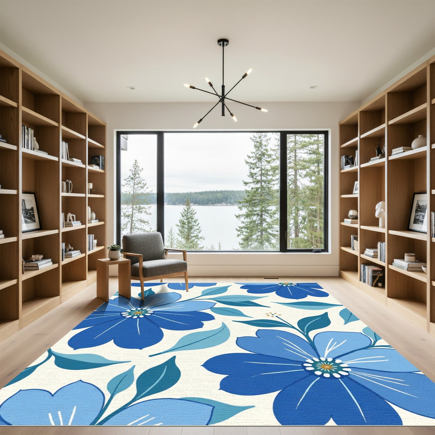 Bold Blue Floral Garden Rug