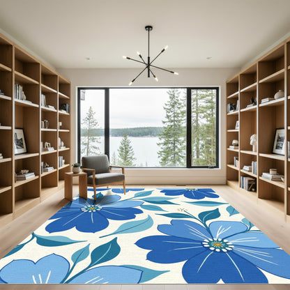 Bold Blue Floral Garden Rug