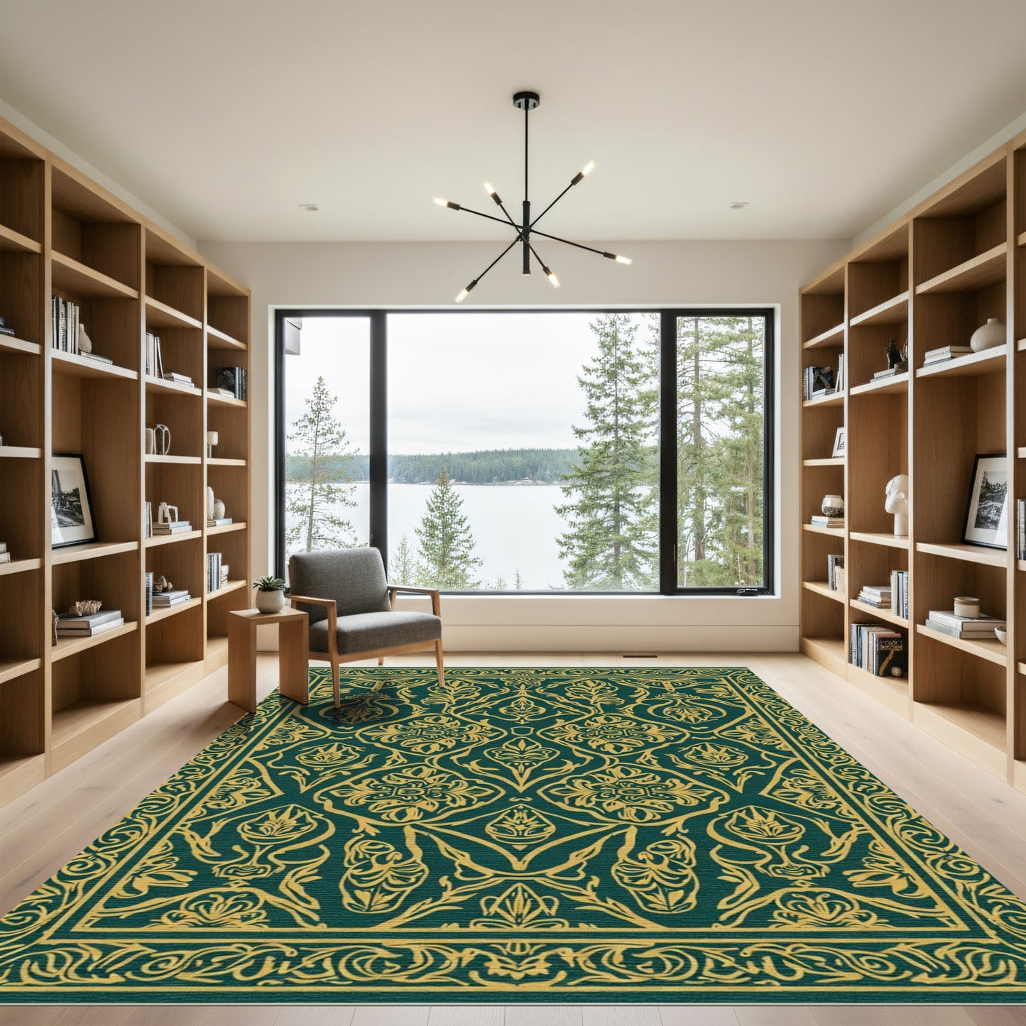 Emerald Gold Ornate Floral Vine Rug