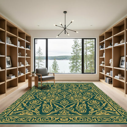 Emerald Gold Ornate Floral Vine Rug