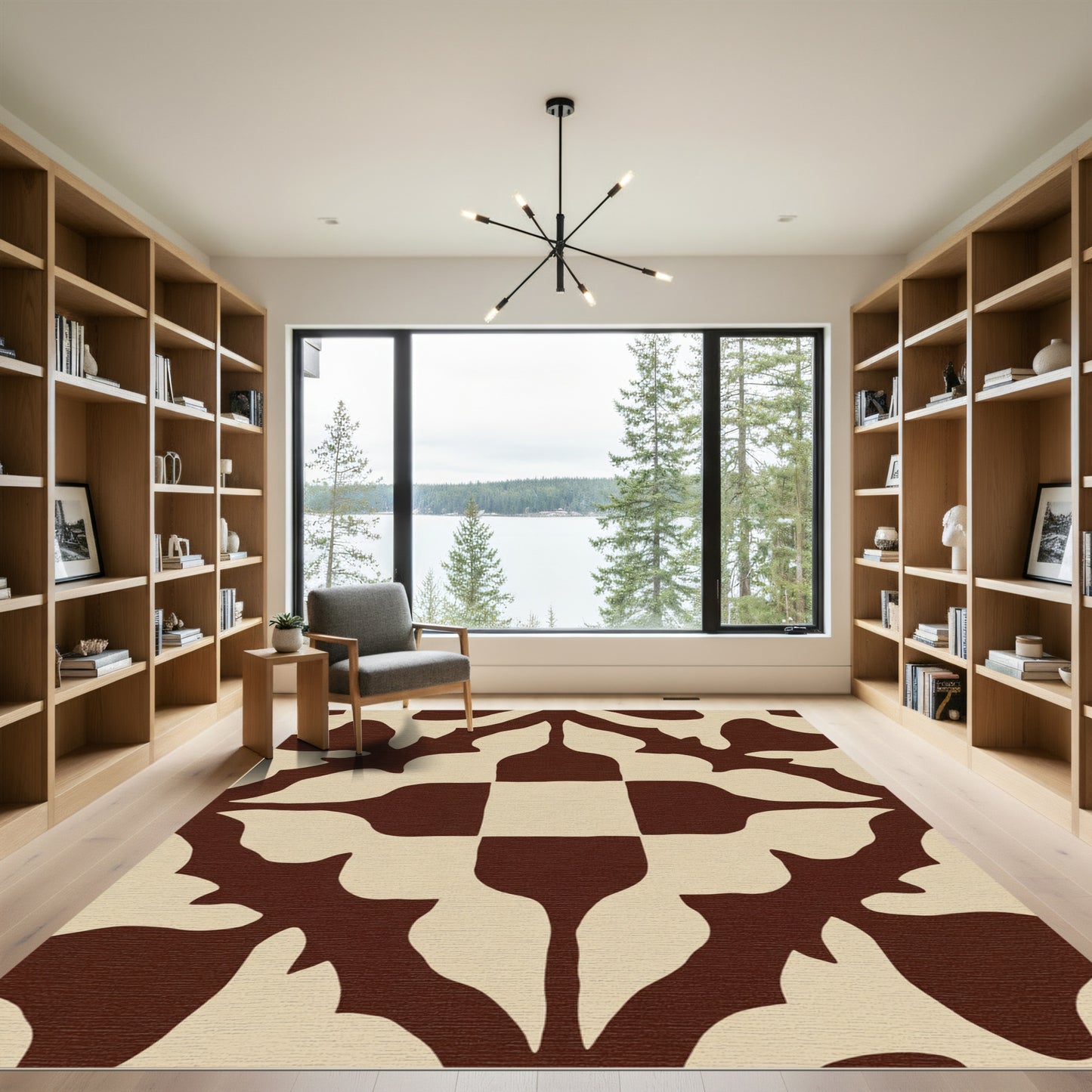 Deep Red Cream Organic Swirl Rug