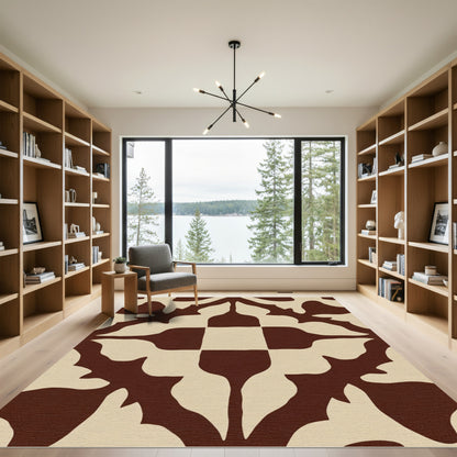 Deep Red Cream Organic Swirl Rug