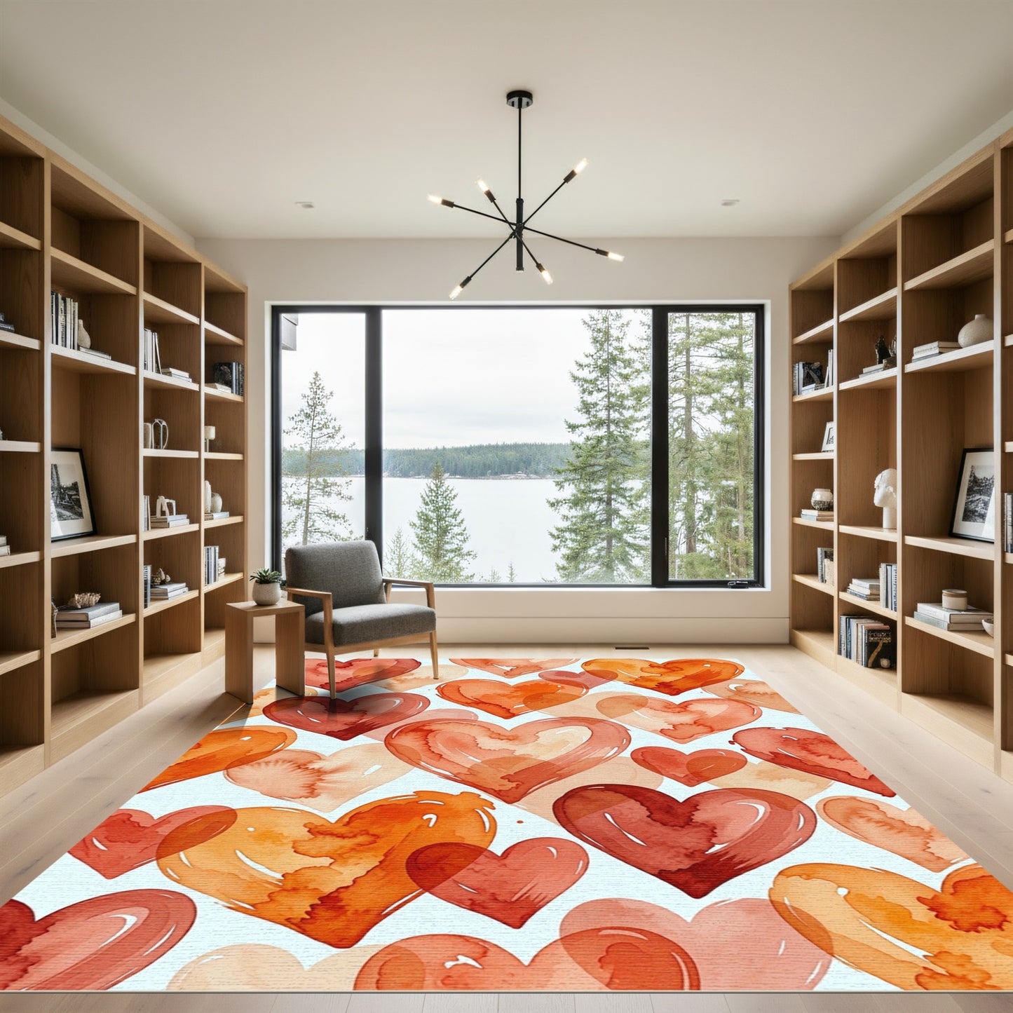 Romantic Watercolor Hearts Warm Hues Rug