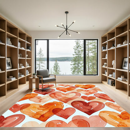 Romantic Watercolor Hearts Warm Hues Rug