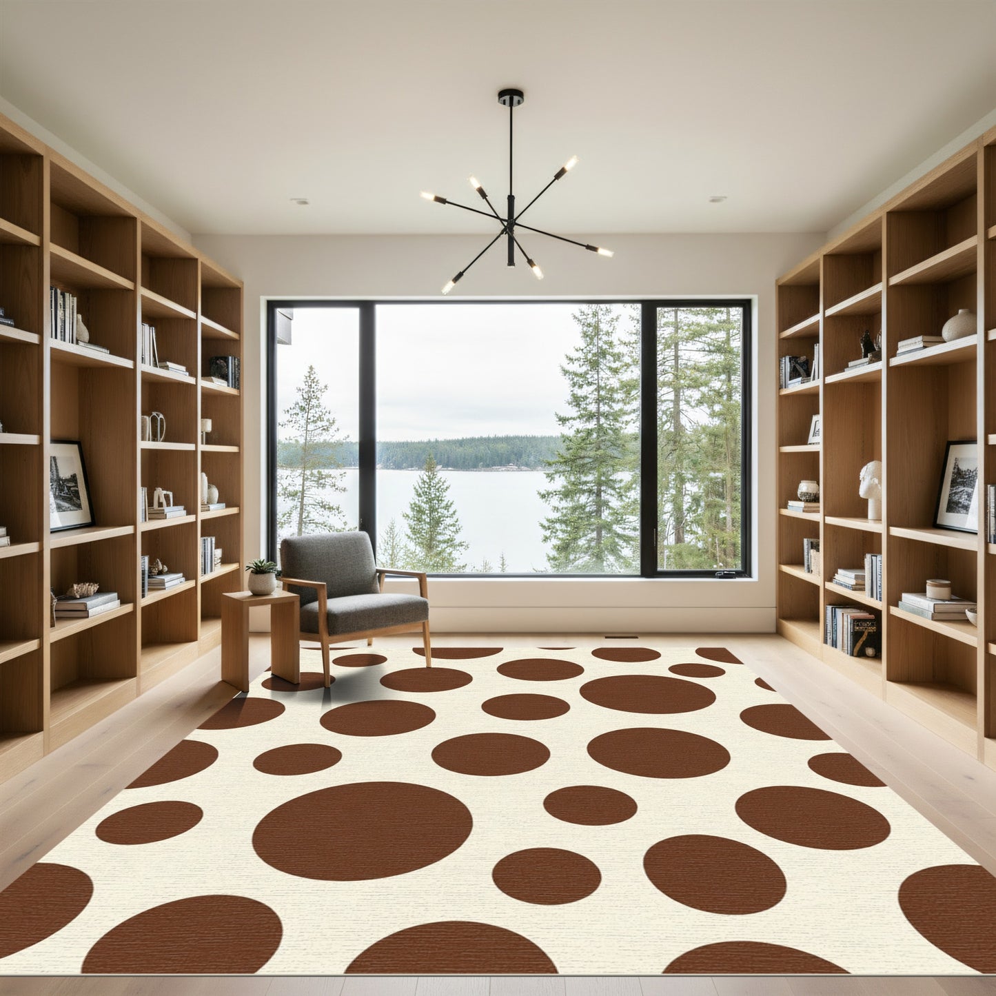 Brown White Polka Dot Circles Rug