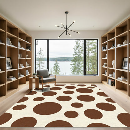 Brown White Polka Dot Circles Rug